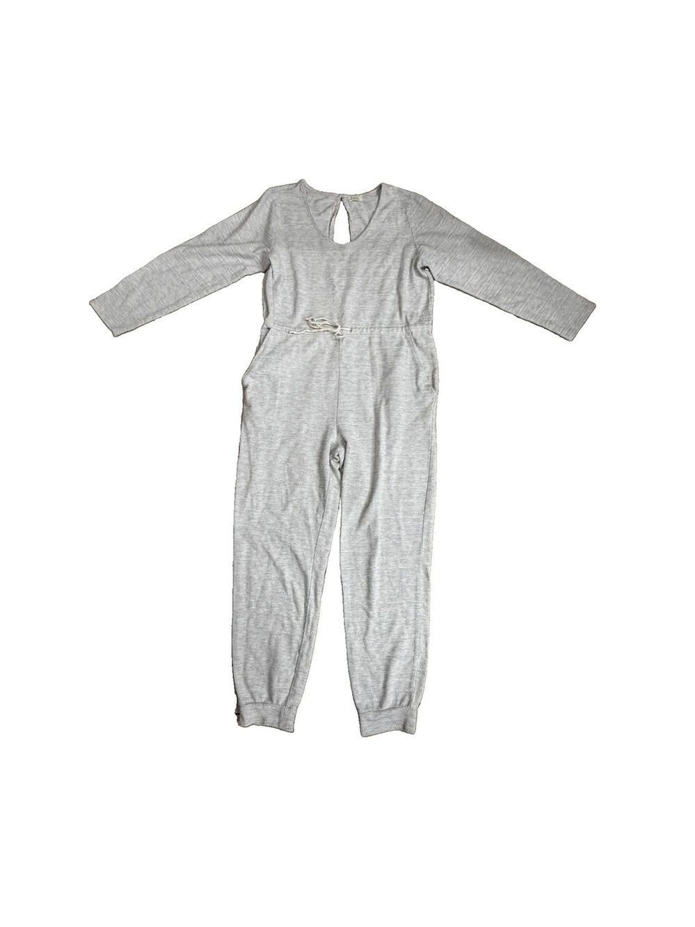World Market Gray Textured Knit Long Sleeve Jumpsuit S/M Drawstring Jogger